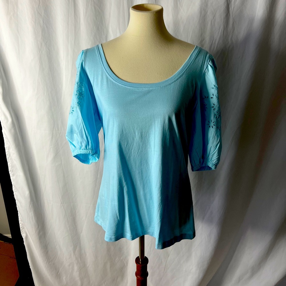 Boston Proper Light Blue Puff Sleeve Scoop Neck  Top - new w-out tags - Large